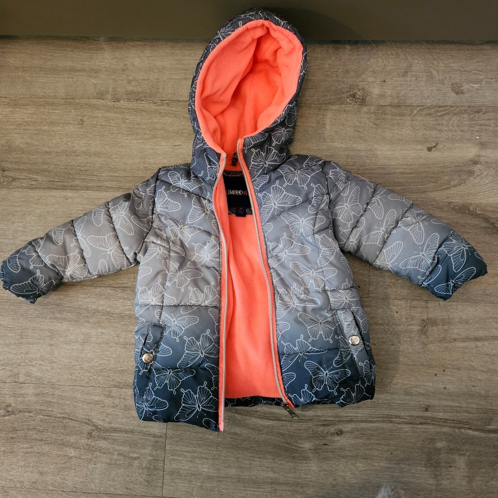 Limited Too Puffer‎ Coat Butterfly Print Hooded Winter Jacket 2T